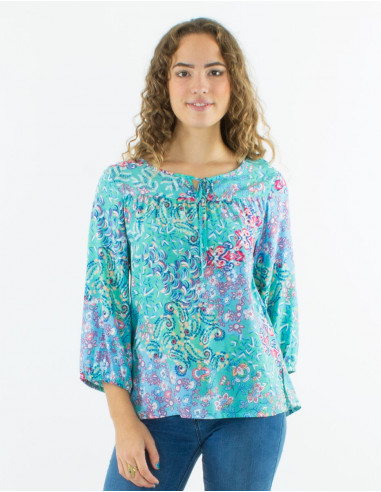 Blusa viscosa mangas 3/4 estampado influencia