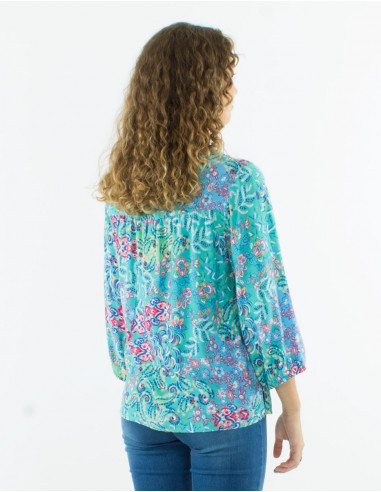 Blusa viscosa mangas 3/4 estampado influencia