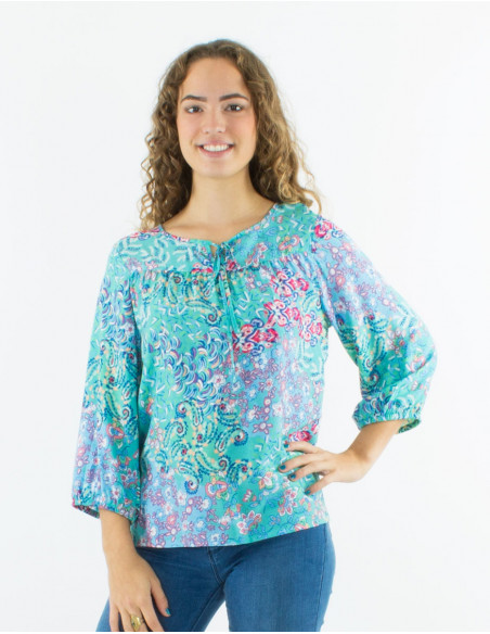 Blusa viscosa mangas 3/4 estampado influencia