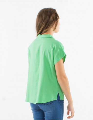 Blusa 54% lino 46% viscosa con botones y...