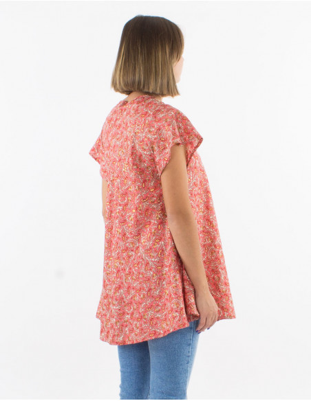 Blusa poliester mangas cortas sari estampado