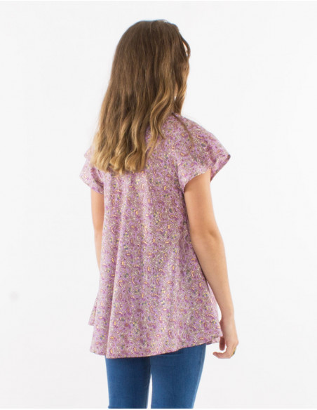 Blusa poliester mangas cortas sari estampado