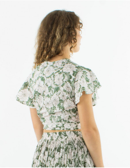 Blusa algodon mangas cortas estampado anemona
