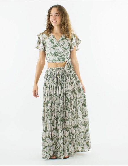 Blusa algodon mangas cortas estampado anemona