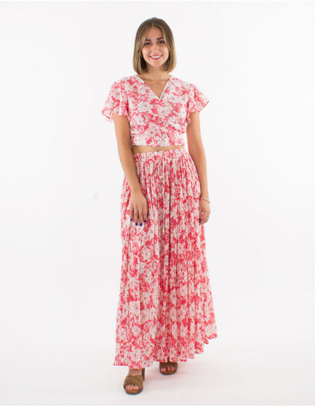 Blusa algodon mangas cortas estampado anemona