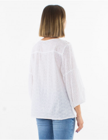Blusa algodon bordado mangas 3/4