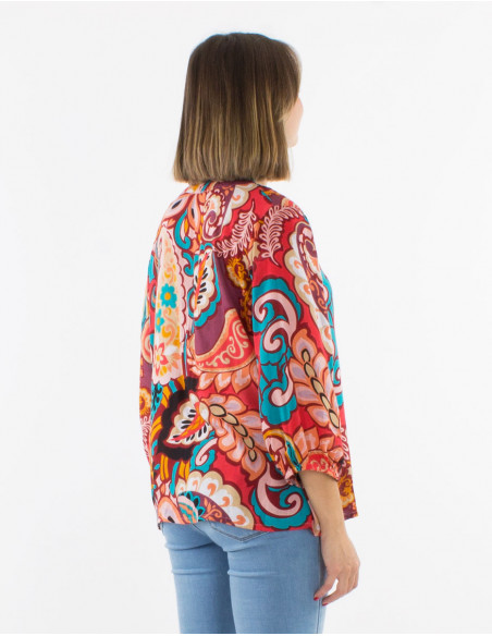 Blusa viscosa con botones  mangas 3/4 estampado antalya