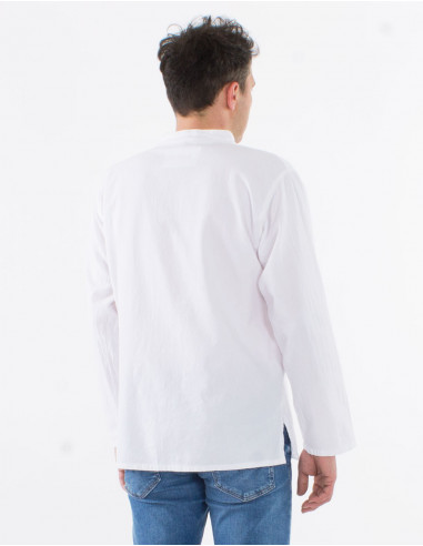 Camisa hombre algodon lisa mangas largas con...