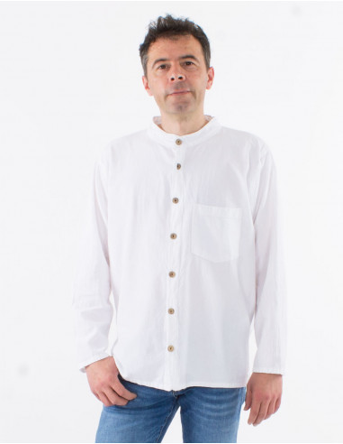 Camisa hombre algodon lisa mangas largas con...
