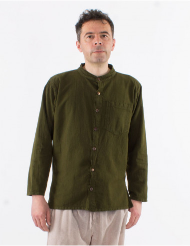 Camisa hombre algodon lisa mangas largas con...