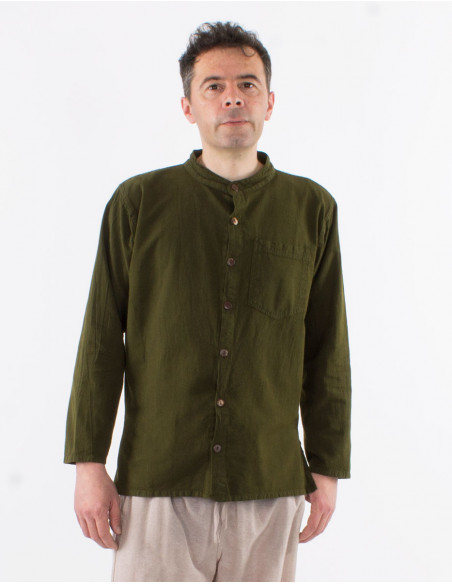 Camisa hombre algodon lisa mangas largas con botones sw