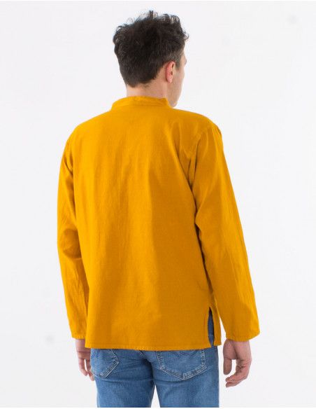 Camisa hombre algodon lisa mangas largas con botones sw