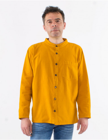 Camisa hombre algodon lisa mangas largas con...