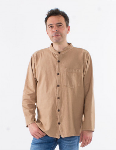 Camisa hombre algodon lisa mangas largas con...