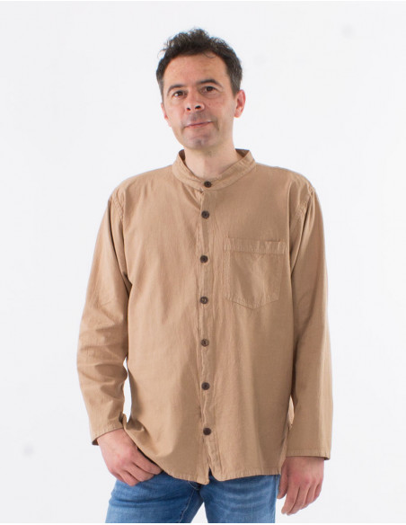 Camisa hombre algodon lisa mangas largas con botones sw