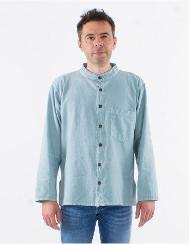 Camisa hombre algodon lisa mangas largas con...