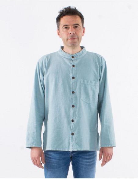 Camisa hombre algodon lisa mangas largas con botones sw
