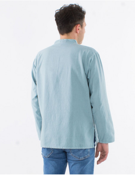 Camisa hombre algodon lisa mangas largas con botones sw