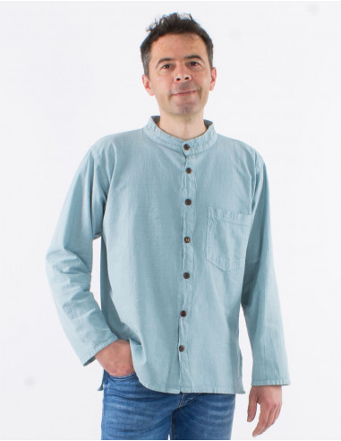 Camisa hombre algodon lisa mangas largas con...