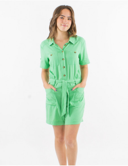 Combi corto 54% lino 46% viscosa con bolsillos pecho