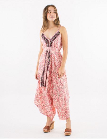 Combi largo poliester tirantes sari estampado