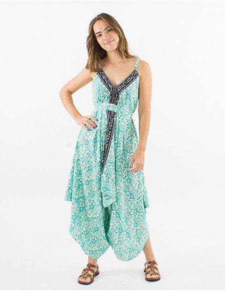 Combi largo poliester tirantes sari estampado