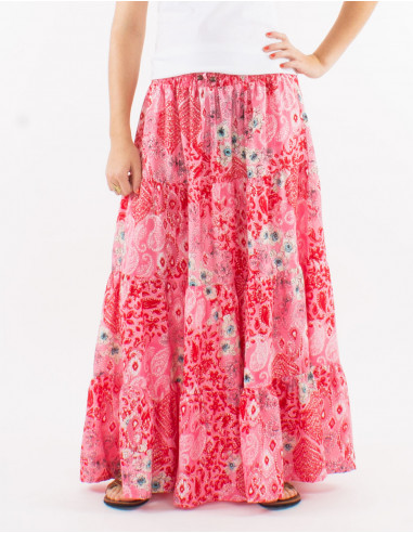 Falda larga poliester cintura smockee estampado...