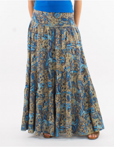 Falda larga poliester con volantes estampado...