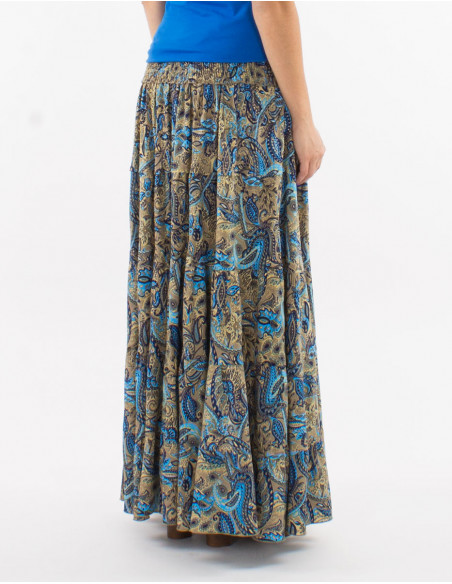 Falda larga poliester con volantes estampado road dorado