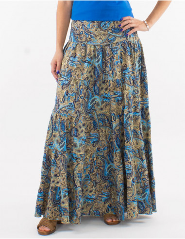 Falda larga poliester con volantes estampado...