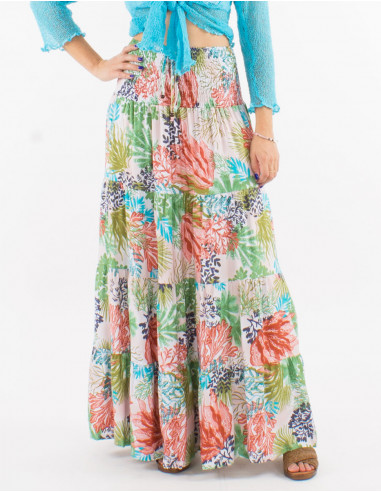 Falda larga viscosa con volantes talla smockee...