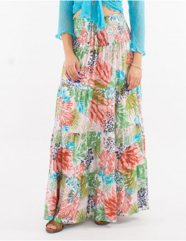 Falda larga viscosa con volantes talla smockee...