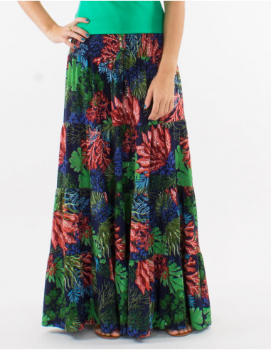 Falda larga viscosa con volantes talla smockee...