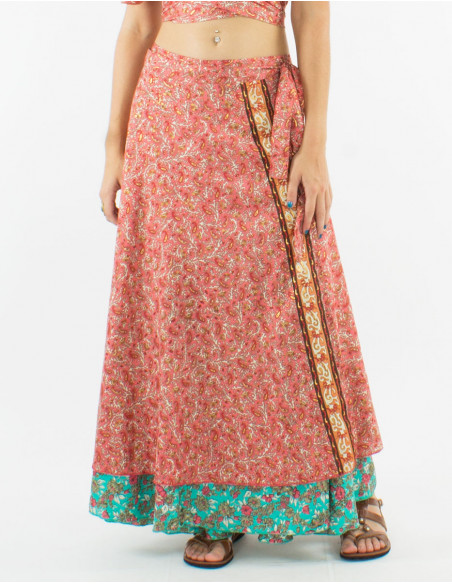 Falda larga poliester cruzada sari