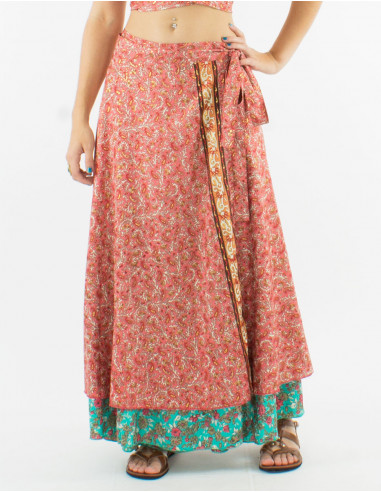 Falda larga poliester cruzada sari