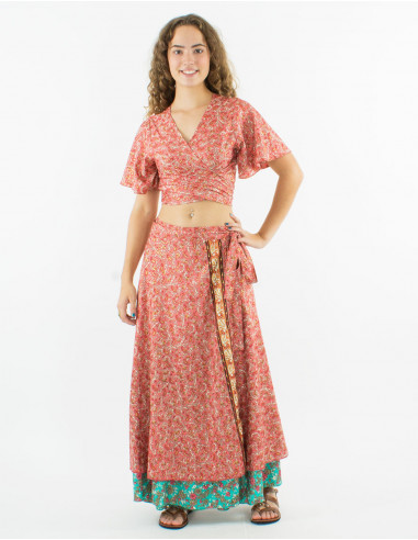 Falda larga poliester cruzada sari