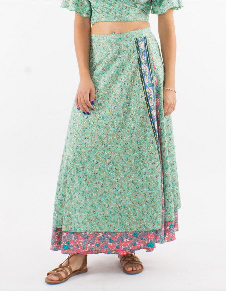 Falda larga poliester cruzada sari