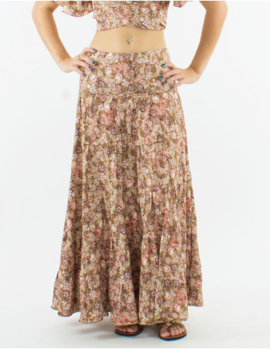 Falda larga poliester con volantes sari...