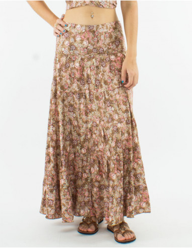 Falda larga poliester con volantes sari...