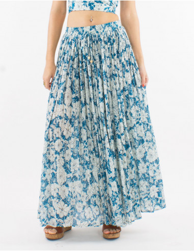 Falda larga velo de algodon arrugada estampado...