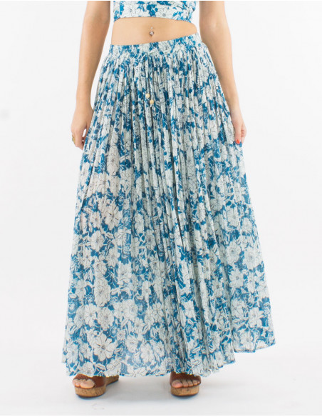 Falda larga velo de algodon arrugada estampado anemona