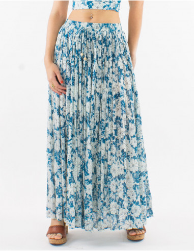Falda larga velo de algodon arrugada estampado...