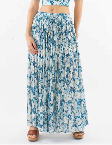 Falda larga velo de algodon arrugada estampado anemona