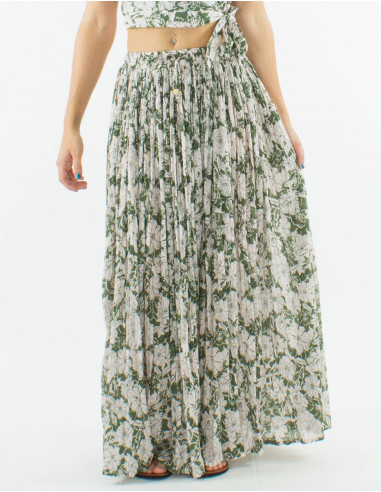 Falda larga velo de algodon arrugada estampado...