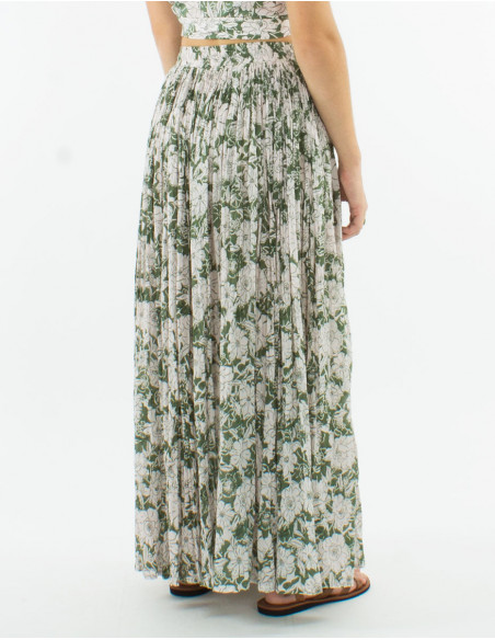 Falda larga velo de algodon arrugada estampado anemona