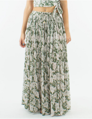 Falda larga velo de algodon arrugada estampado...