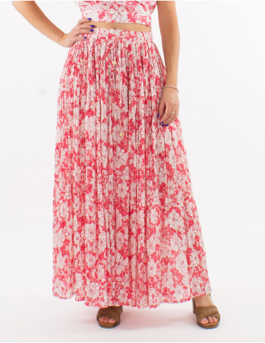 Falda larga velo de algodon arrugada estampado...