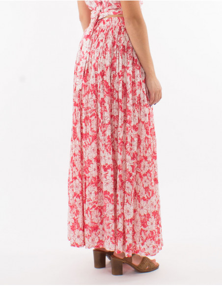 Falda larga velo de algodon arrugada estampado anemona