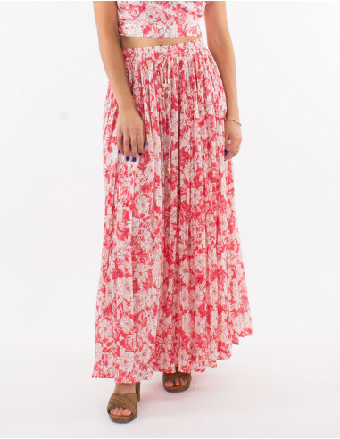 Falda larga velo de algodon arrugada estampado...