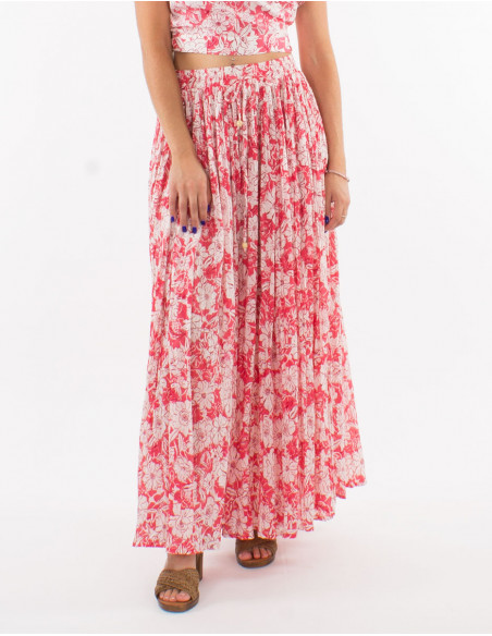 Falda larga velo de algodon arrugada estampado anemona